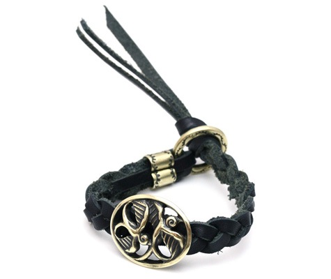 Leather Braid Bracelet with swallow concho / Brass