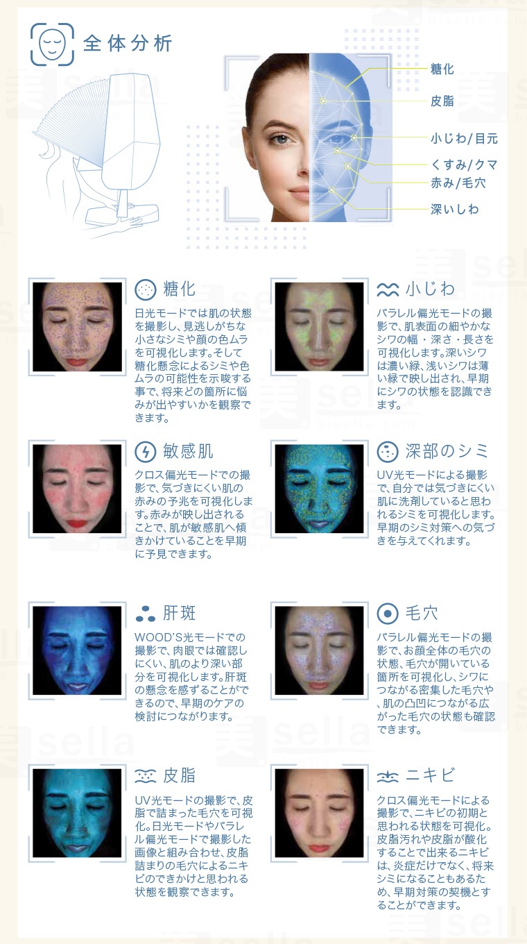 AXFace（アクサフェイス）は肌質、皮脂、毛穴などお顔全体を分析します