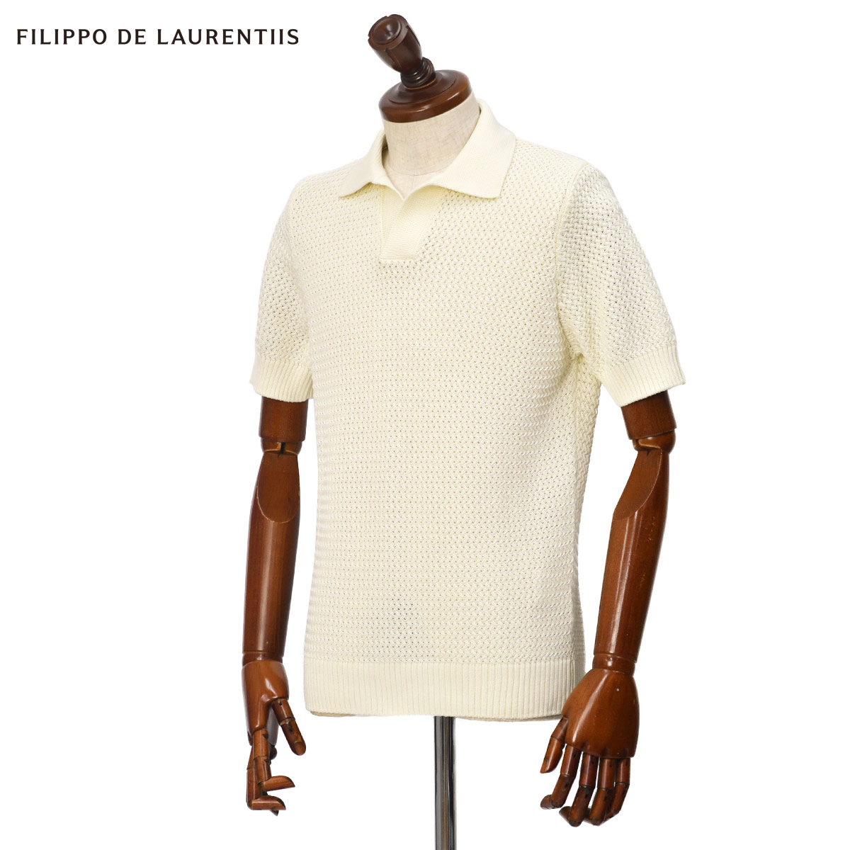 フィリッポデローレンティス 半袖ニットポロ 48 クリーニング済み FILIPPO DE LAURENTIIS フィリッポ デ ローレンティス メンズ クレープ