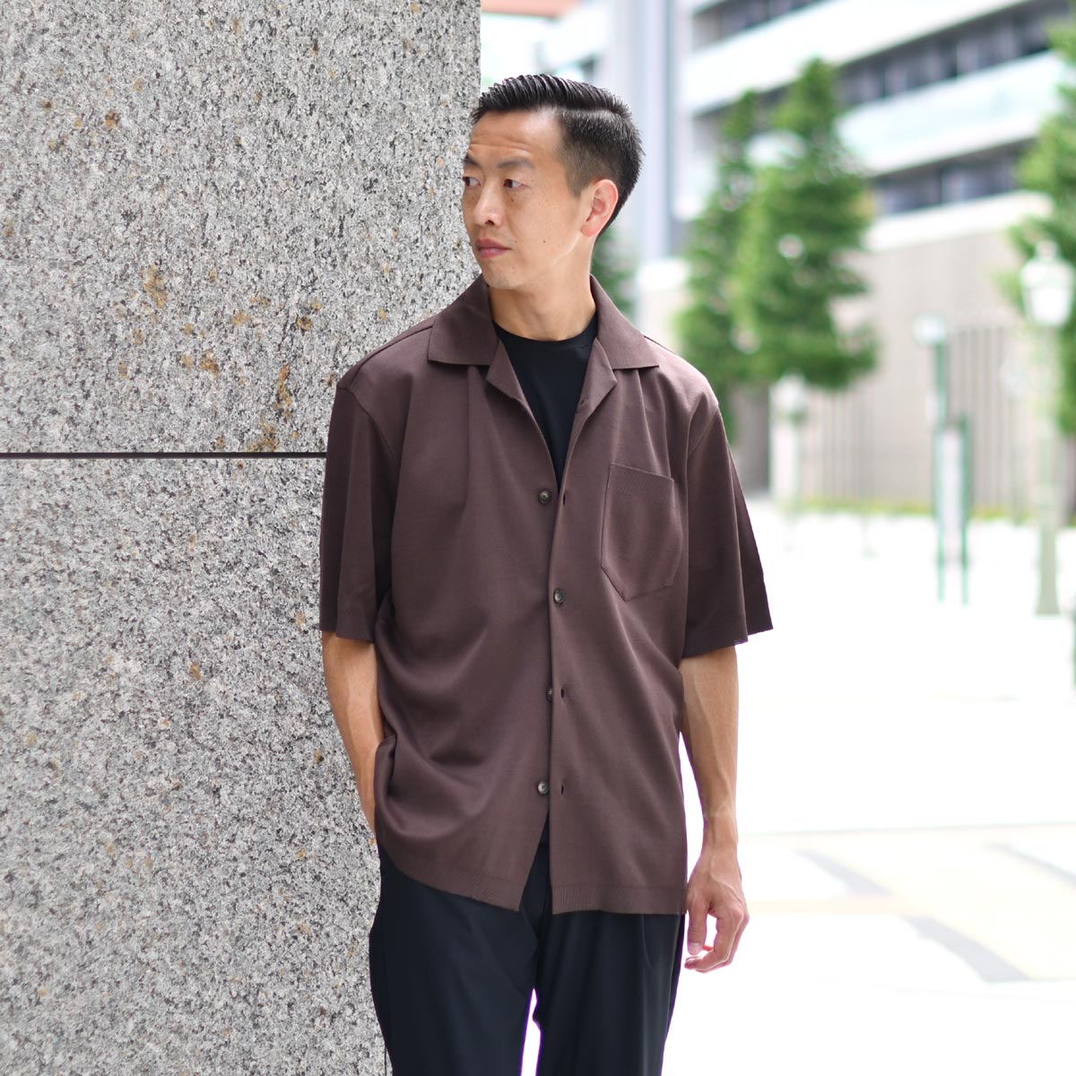 H BEAUTY&YOUTH 半袖 オープンカラーシャツ ブラウン HERNO【ヘルノ】オープンカラーシャツ CM000017U 52059 8800 コットン