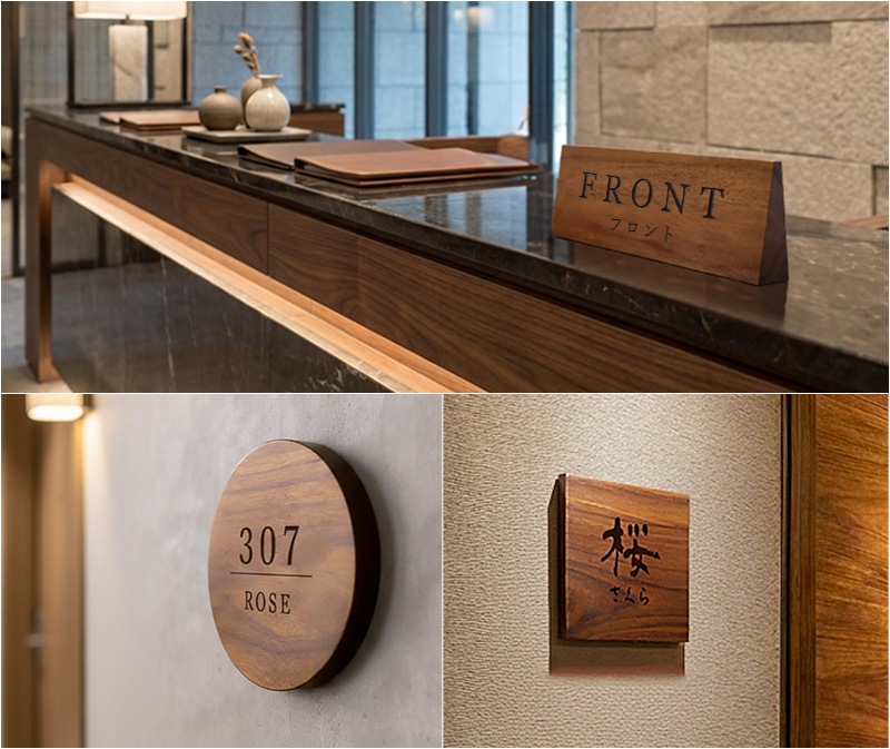 ホテル・旅館での使用に最適な「卓上サインプレート」「部屋案内プレート」