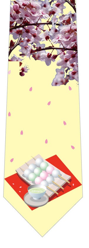 桜と団子ネクタイ(黄色)の写真