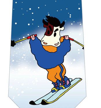 スキーをする牛ネクタイの写真