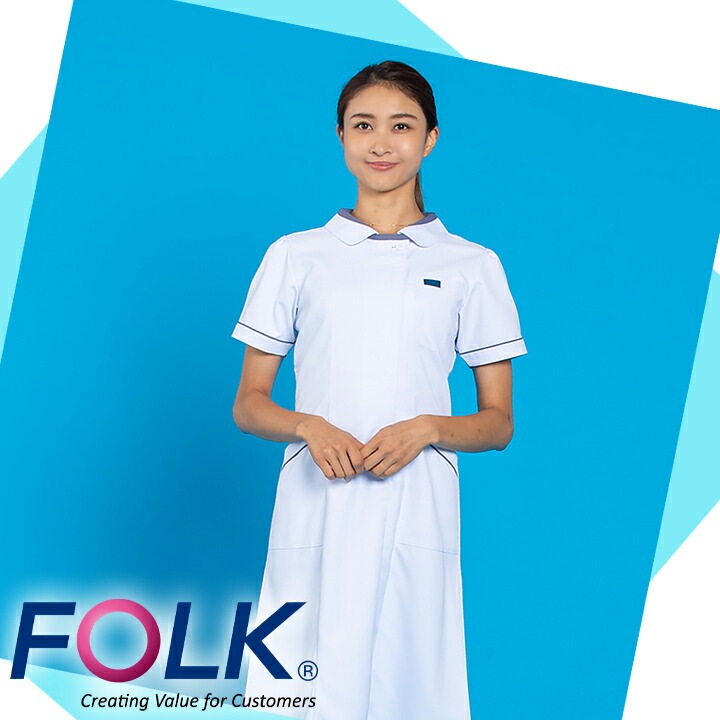 15周年記念イベントが 医療 介護 看護 制服 FOLK フォーク<BR>女子衿なし白衣 半袖 C251