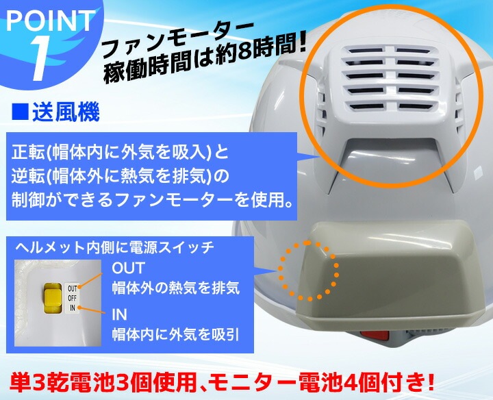 即日発送】トーヨーセフティー 送風機内蔵ヘルメット 395F 清涼ファン ...