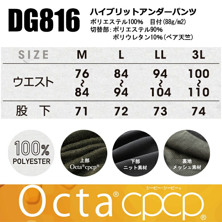 インナーGBアンダー　コイノテックス 防寒着 インナーパンツ ハイブリットアンダーパンツ Octa cpcp ニット