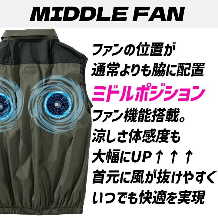 即日発送】空調服 ベスト HOOH 2026年 ミドルファン V1109 撥水加工 UV