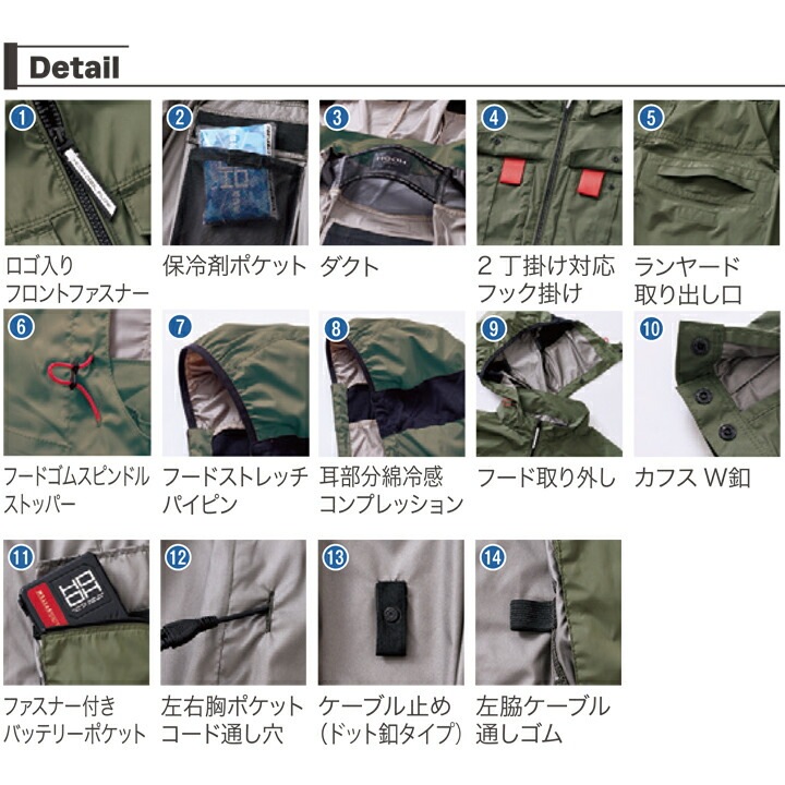 即日発送】空調 服 長袖フードジャケット HOOH V1212 サイドファン
