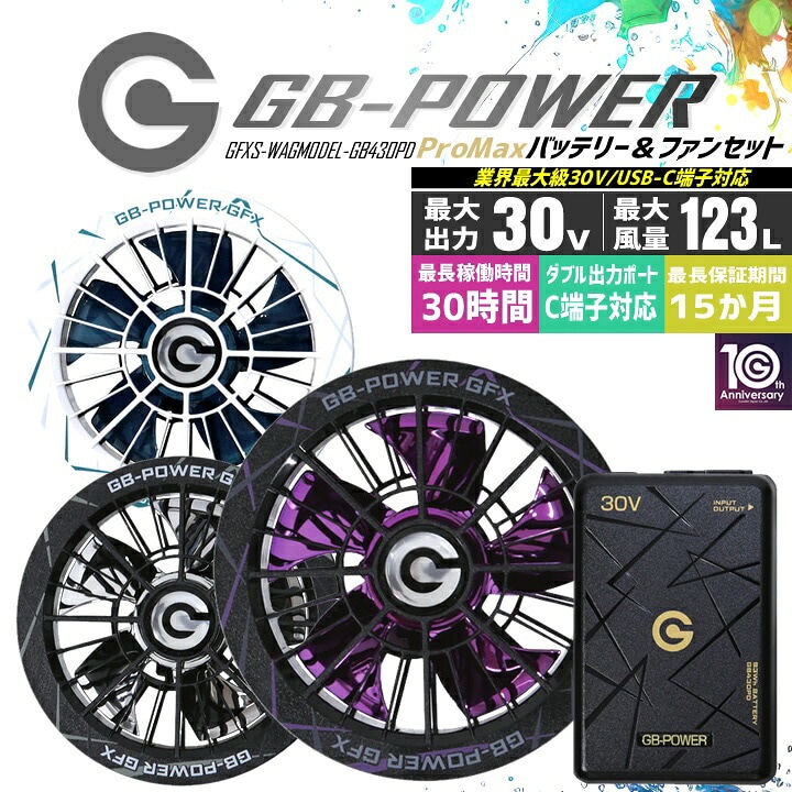 長信ジャパン　30V GB430PD ファン　バッテリー　限定色　マキタカラー③ 即日発送】長信ジャパン 空調服用（30V専用 ファン＆バッテリーセット
