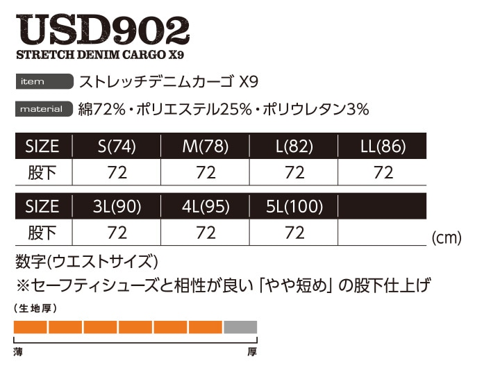 作業着 ストレッチ デニムカーゴパンツ X9 イーブンリバー USD902 作業服 作業着 ボトム ズボン EVENRIVER 【4L-5L】  デグズストア | 大きいサイズ | 作業服・安全靴の総合通販サイト【 デグズストア 】