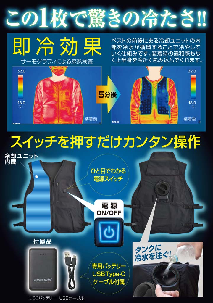 即日発送】 水冷服 水冷ベスト バッテリーセット 冷水循環ベスト