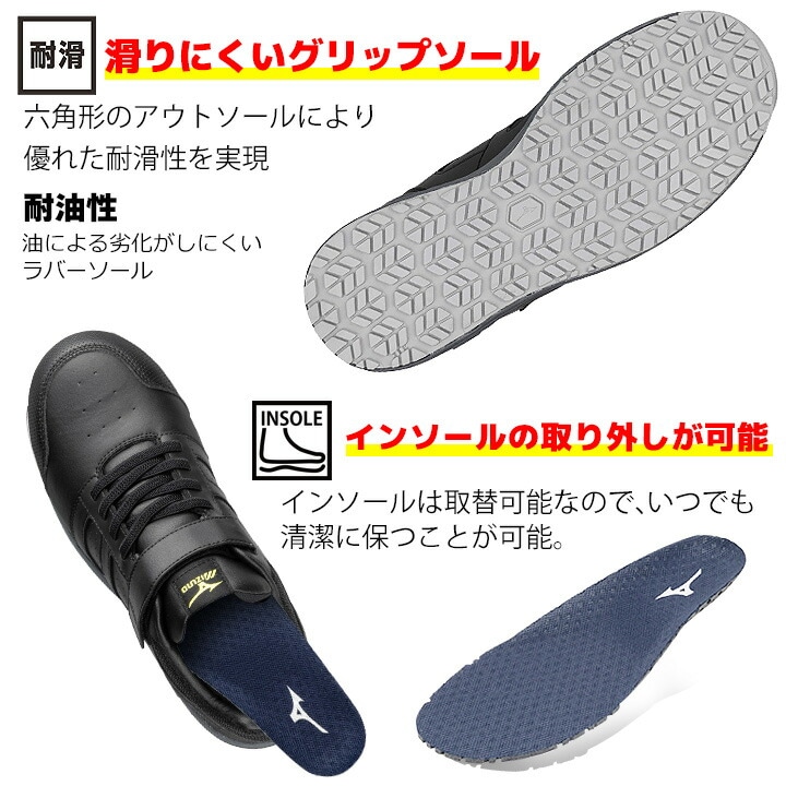 安全靴 ミズノ スニーカー 静電気帯電防止 MIZUNO F1GA2201 オール