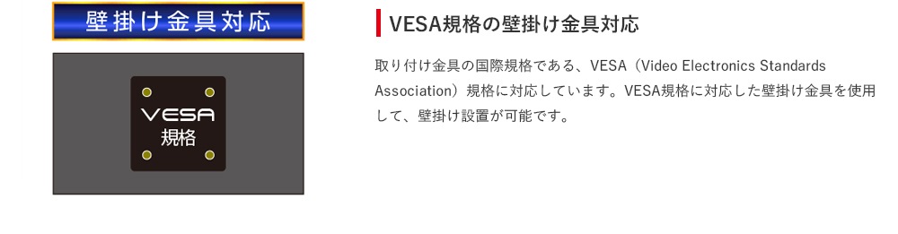 VESA規格の壁掛け金具対応