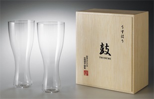松徳硝子/薄いうすはりグラス/ ピルスナー [ビールグラス]  鼓　2個セット 木箱入 [うすはりグラス/ピルスナー,ビールグラスは松徳硝子]