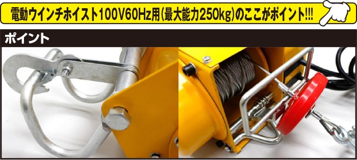 電動ウインチホイスト100V （最大能力250kg） [34693-17923]|激安工具