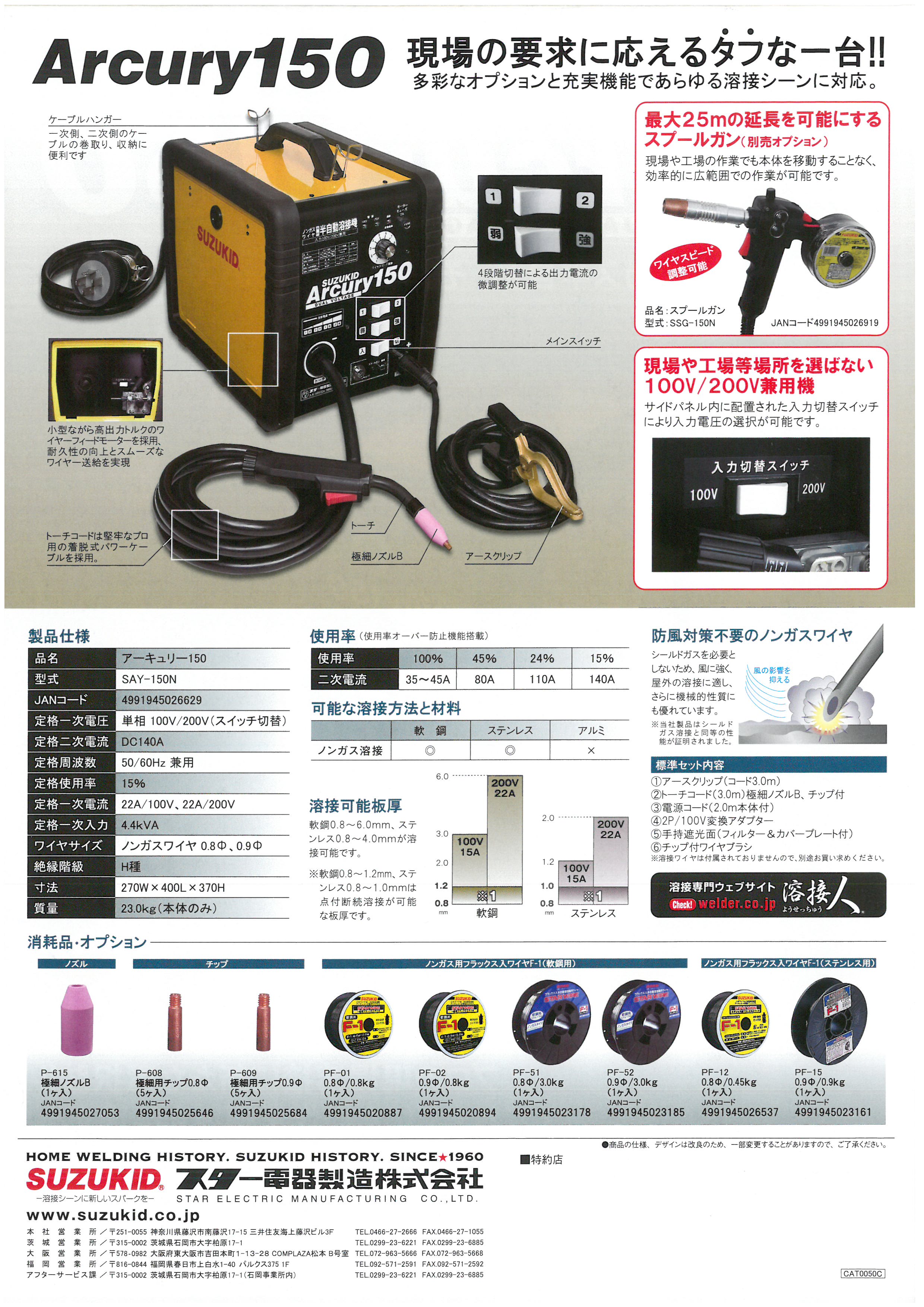 SUZUKID ノンガス半自動溶接機 アーキュリー150 SAY-150N | 溶接機