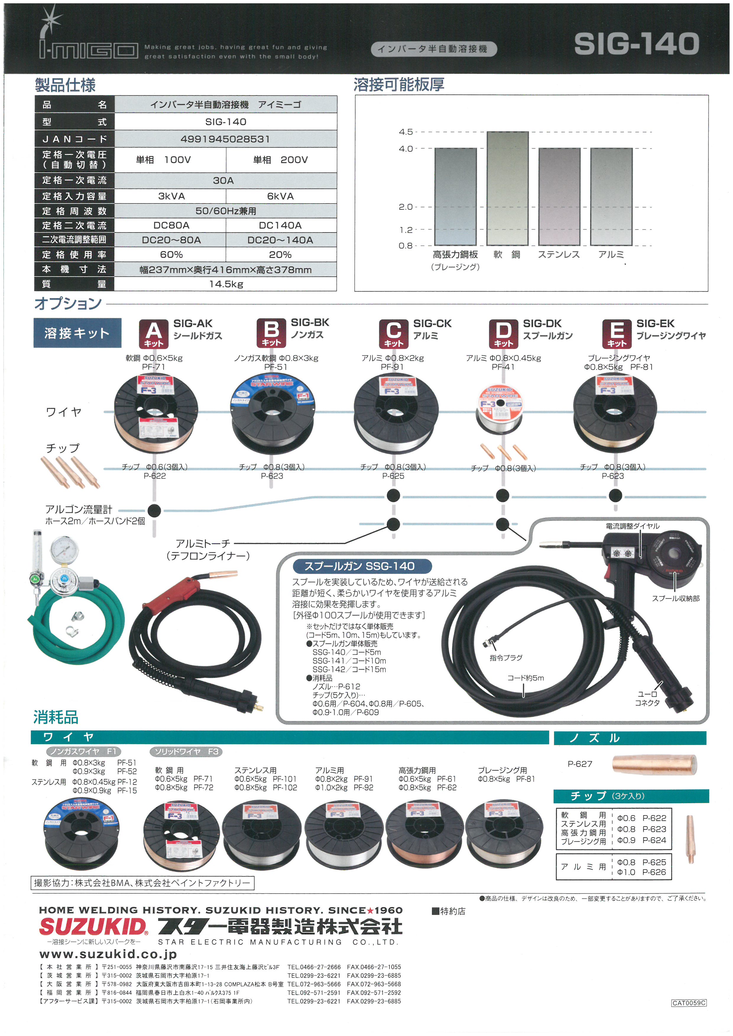 SUZUKID インバータ半自動溶接機 アイミーゴ SIG-140 | 溶接機,ノンガス溶接機 | 広島のエイフクがお届けする溶接機.com