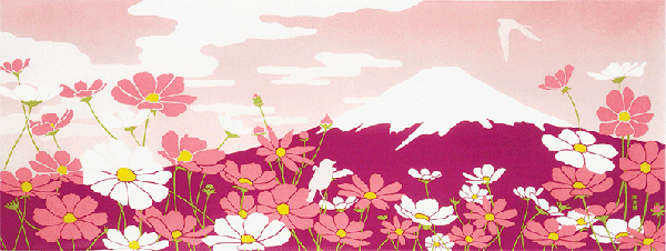 絵てぬぐい 秋桜と富士 アイテム 用途で選ぶ 絵てぬぐい 絵てぬぐい てぬぐいの濱文様ネットショップ