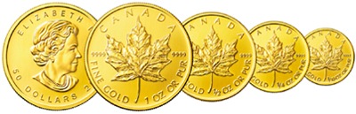 メイプルリーフ25グラム金貨25 x 1 gram Gold Maple Leafs