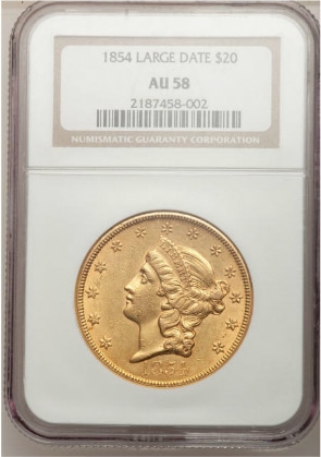 20ドル金貨リバティヘッド　1854
