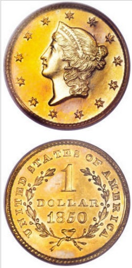 アンティークコイン アメリカ ゴールドダラー1ドル金貨 1849 G＄1 PCGS