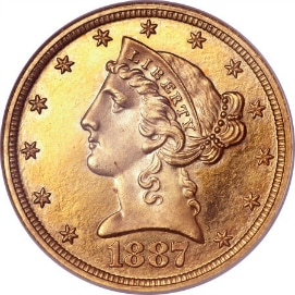 アンティークコイン アメリカ 5ドル金貨1906 ＄5 PCGS/CAC MS63 OGH