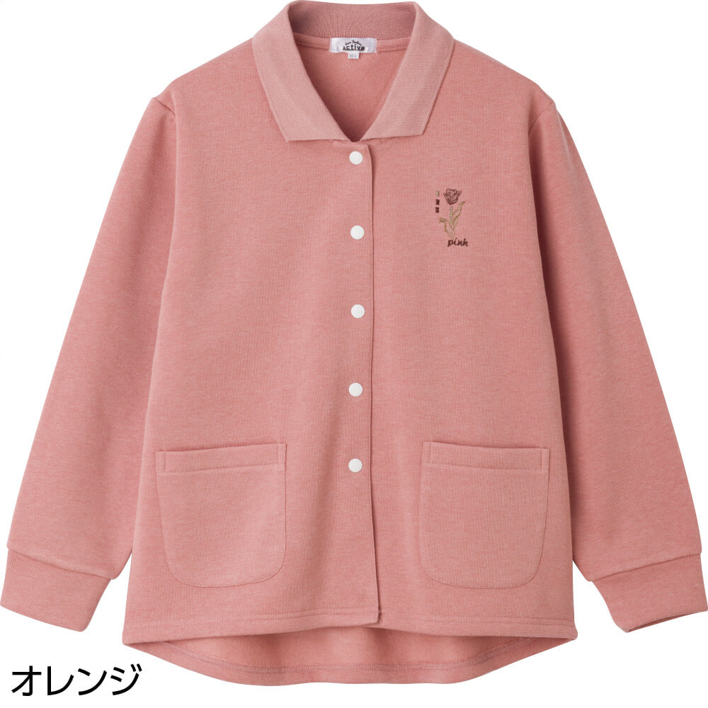 裏起毛スナップ釦ポロカーディガン M～L S LL 3L レディース 婦人 用