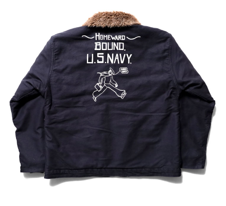 HOUSTON / ヒューストン 51205 CUSTOM N-1 DECK JACKET (U.S.NAVY) / カスタムN-1デッキジャケット(アメリカ海軍)  -全2色- 水兵 日本製 MADE IN JAPAN ボア バイカー アメカジ ミリタリー MILITARY メンズ 大きいサイズ ユーズド加工 秋冬  厚手 プリント ステンシル[51205 ...