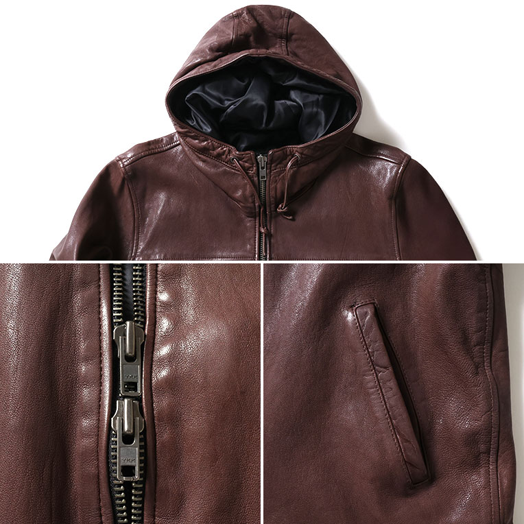 HOUSTON / ヒューストン 8227 LEATHER HOODIE JACKET / レザーフード