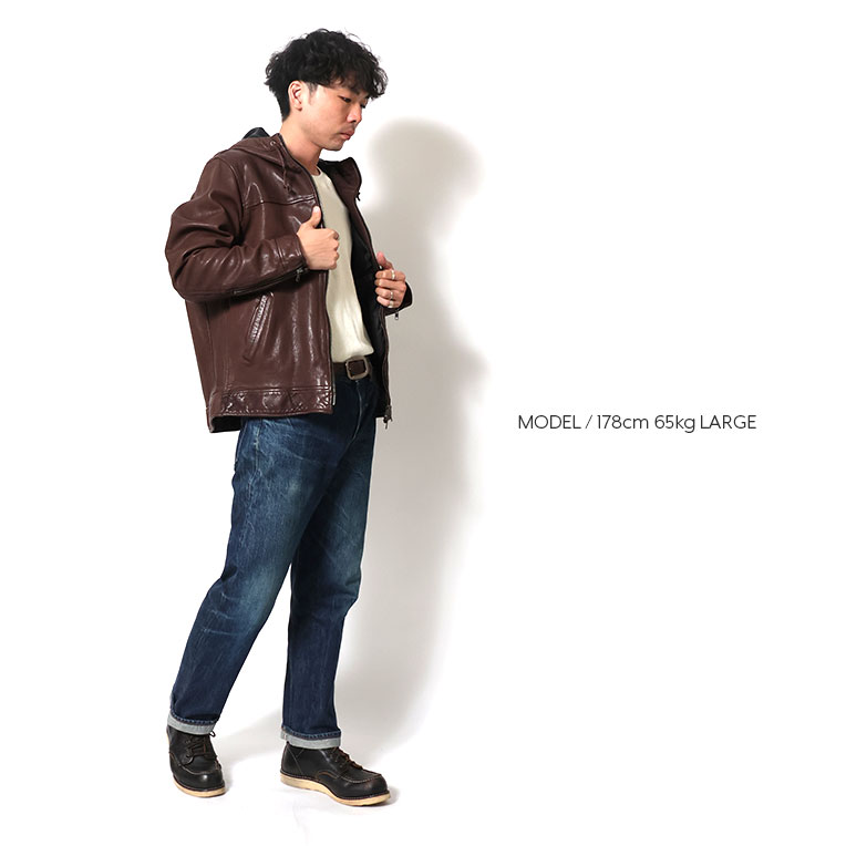 HOUSTON / ヒューストン 8227 LEATHER HOODIE JACKET / レザーフード