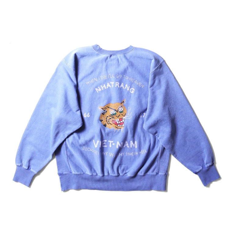 「 HOUSTON ヒューストン 」 PIGMENT R/V SWEAT SHIRT (VIETNAM TIGER) ピグメントスウェット 22338 / ヒューストン スウェット トレーナー 長袖 丸首 クルーネック スーベニア 刺繍 ピグメント スカジャン ベトジャン バックプリント アメカジ カジュアル 2025AW HOUSTON / ヒューストン 22338 PIGMENT R/V SWEAT SHIRT (VIETNAM