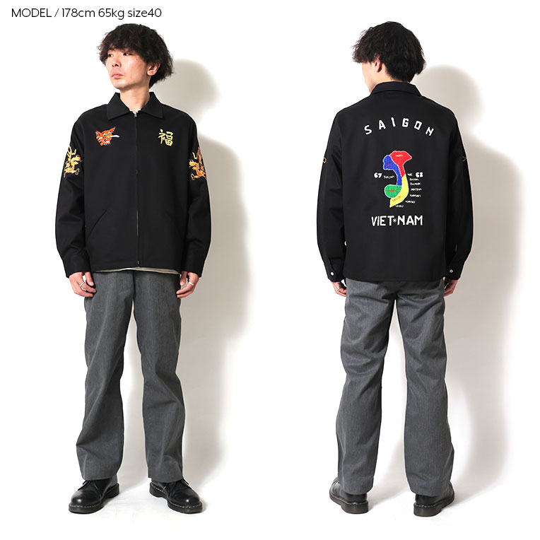 黒の刺繍ジャケット サイズ50 HOUSTON / ヒューストン 51547 HAND EMBROIDERY VIETNAM JACKET / 手