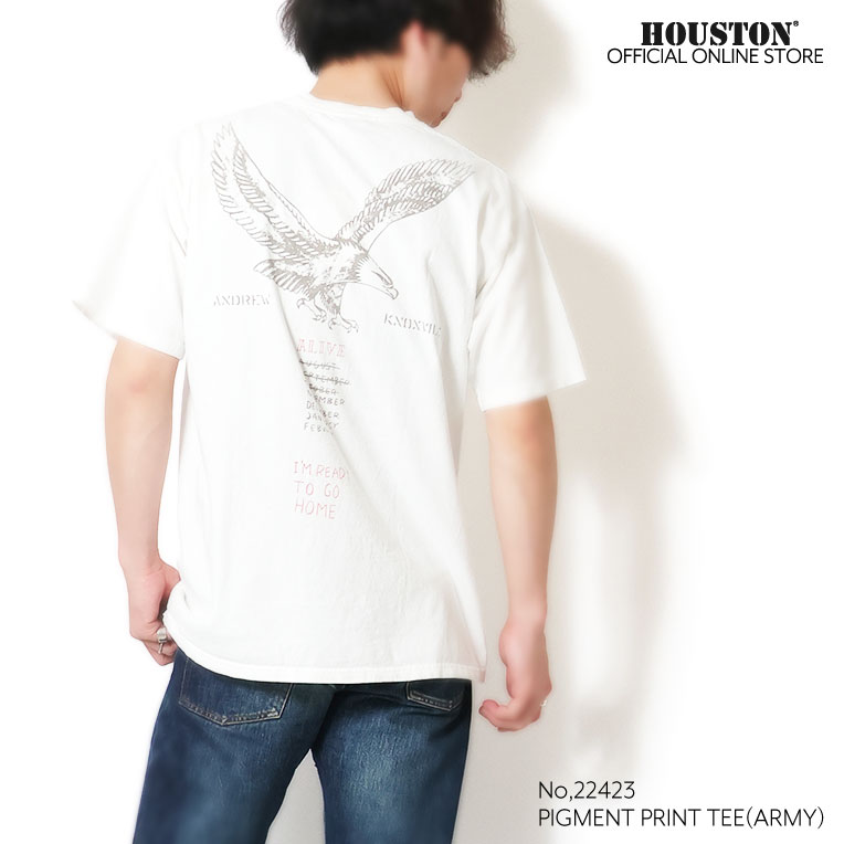 HOUSTON / ヒューストン 22423 PIGMENT PRINT TEE (ARMY) / ピグメント