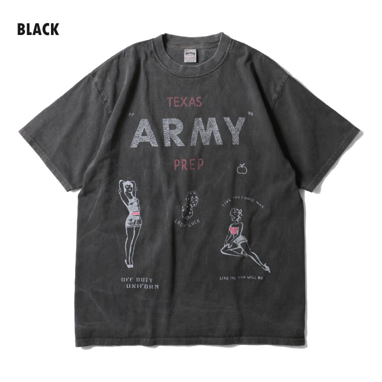 HOUSTON / ヒューストン 22423 PIGMENT PRINT TEE (ARMY) / ピグメント
