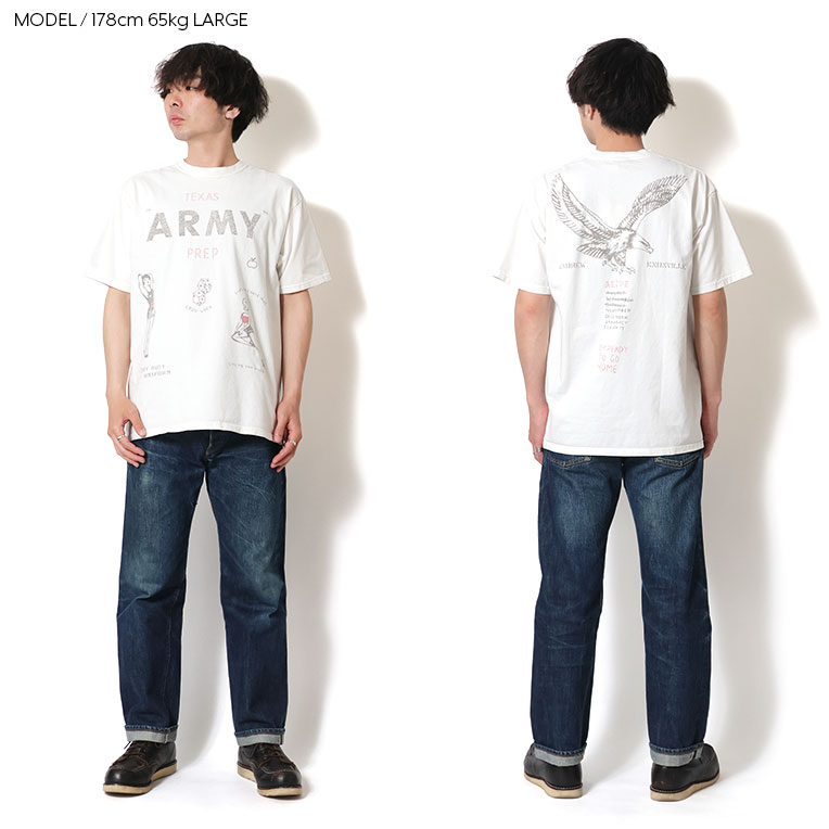 HOUSTON / ヒューストン 22423 PIGMENT PRINT TEE (ARMY) / ピグメント
