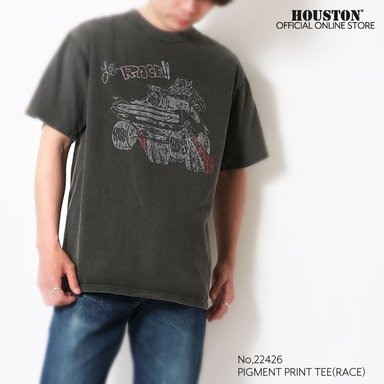 HOUSTON / ヒューストン 22426 PIGMENT PRINT TEE (RACE) / ピグメント