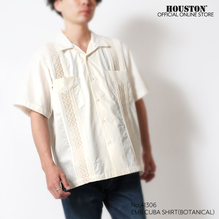 HOUSTON / ヒューストン 41306 EMB CUBA SHIRT(BOTANICAL) / 刺繍