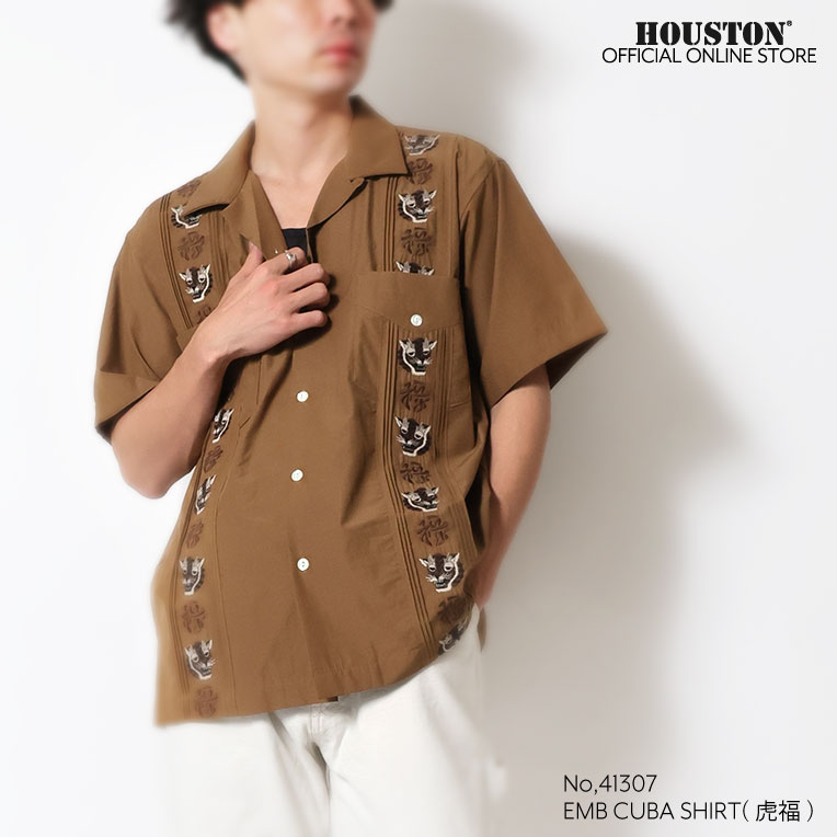 HOUSTON / ヒューストン 41307 EMB CUBA SHIRT(虎福) / 刺繍キューバ