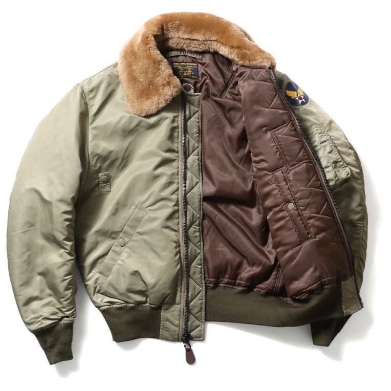 美品/40サイズ✨HOUSTON フライトジャケット　B-15B カーキ　襟ボア HOUSTON / ヒューストン 5001C B-15B FLIGHT JACKET / B-15Bフライト