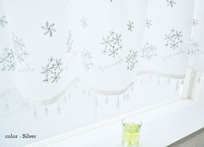 クリスタルカフェカーテン (丈35cm幅240cm, ホワイト)