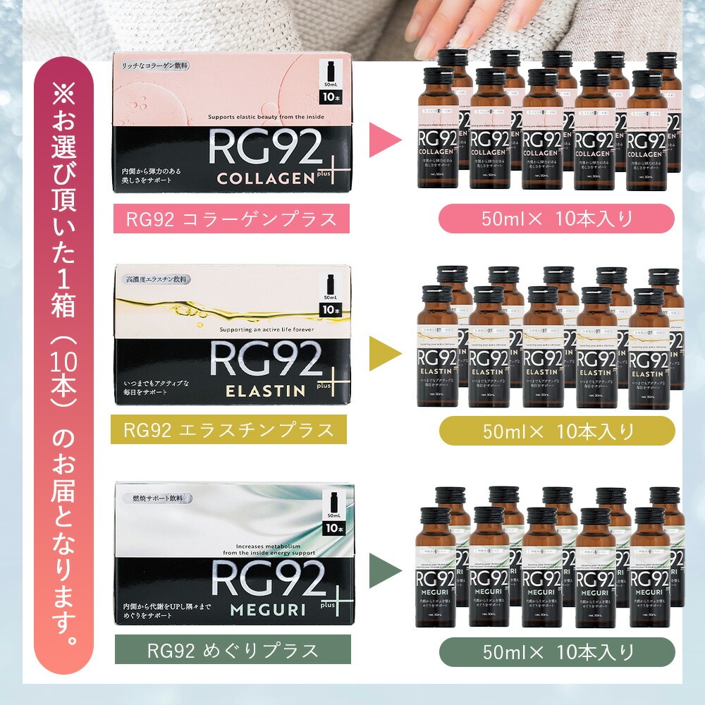 RG92 1箱（50ml×10本）インナーケアドリンク コラーゲンplus・エラスチンplus・めぐりplus 美容ドリンク