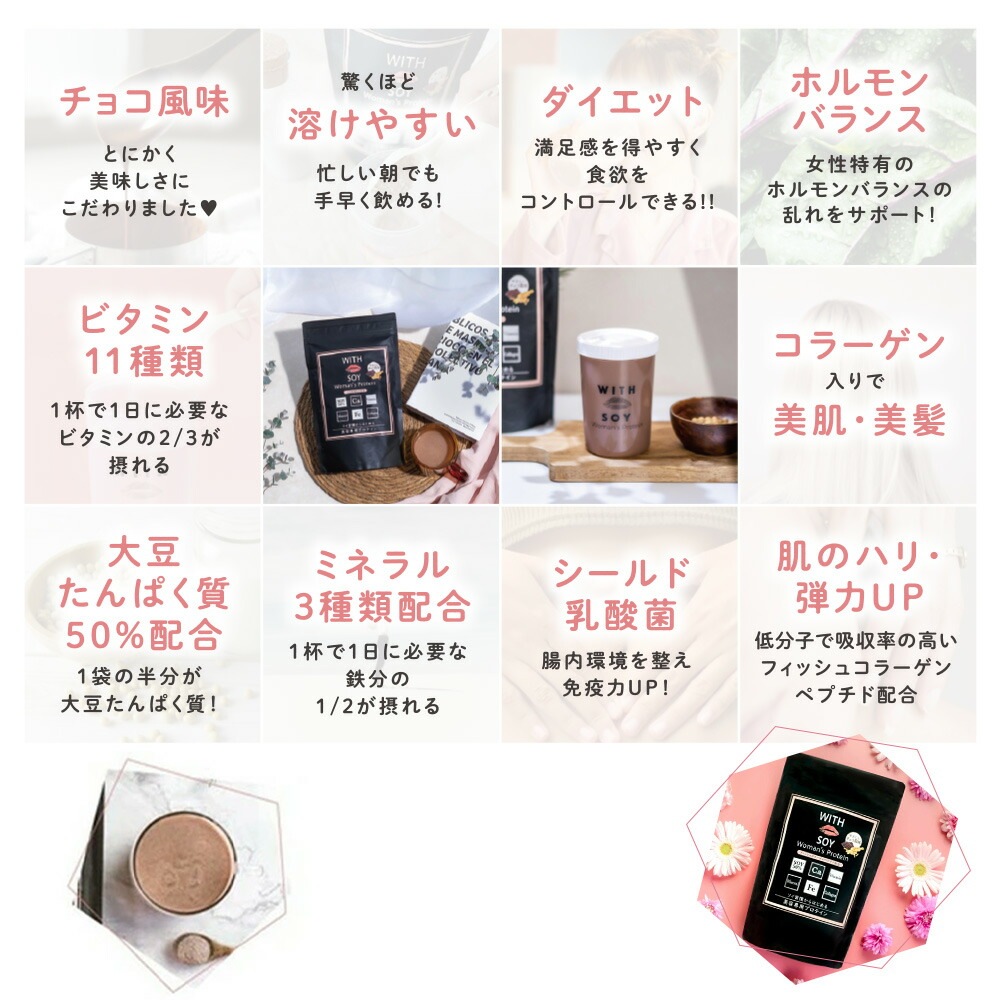 ウィズソイ ウーマンズプロテイン 500g チョコレート味（専用スプーン付き） WITH SOY Woman’s Protein 美容成分入り