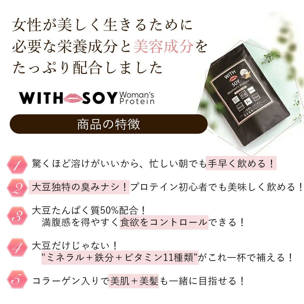 ウィズソイ ウーマンズプロテイン 500g チョコレート味（専用スプーン付き） WITH SOY Woman’s Protein 美容成分入り