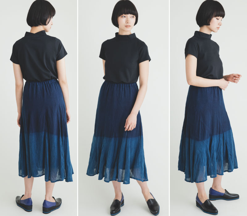 斜め切替藍染めスカート Diagonal Paneled Indigo Skirt