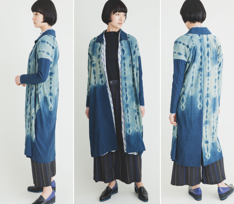 折縫い絞り藍染め和紙天竺長着 / Tie-Dyed Indigo WASHI Nagagi