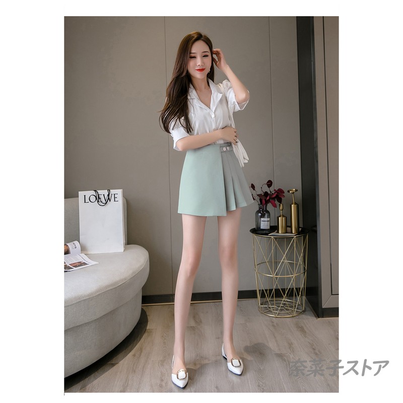 ストフ STOF カラー プリーツ キュロットパンツ ワイドパンツ F 22SS プチプラプリーツスカート 不規則 ボトムス 春 夏 キュロット