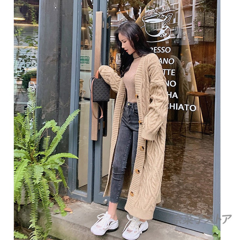 プチプラカーディガン ロング丈 ニット レディース 厚手 ロングコート