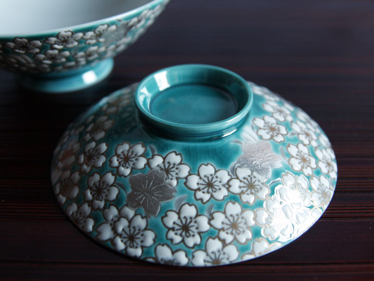 京焼清水焼 めし碗 茶碗 桜花紋蓋付茶碗 楽峰窯