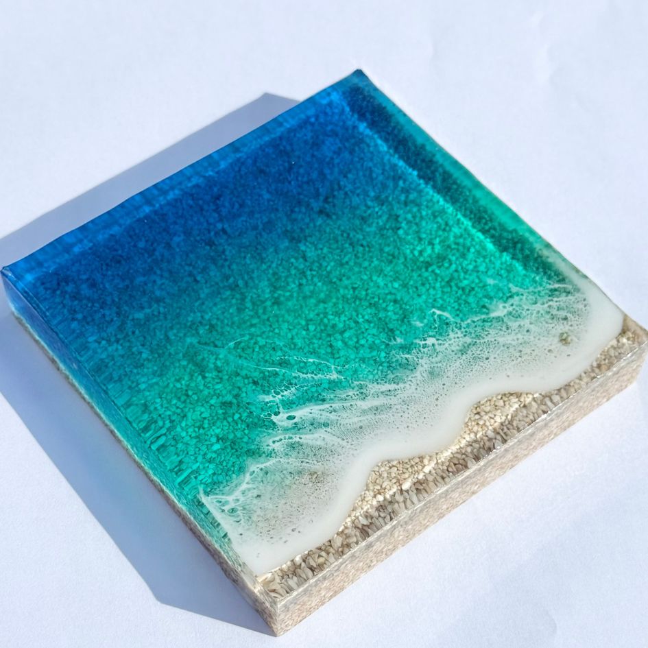 2 ocean mold art】 ～100×100×20mm～ エポキシレジン作品 エポキシ