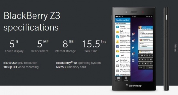 SIMフリースマホ　【BlackBerry】 【Z3】 販売